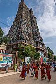 The great Chola temples of Tamil Nadu - the Sri Meenakshi-Sundareshwarar Temple of Madurai. The immense gopura gates of the outer walls. 